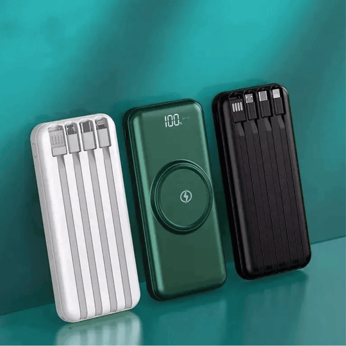 TUTT 30,000mAh Wireless Portable Charger Power Bank with Built-in 4 Cable, 6 Outputs & 3 Inputs Fast Charging External Power USB-C Battery Pack, LED Display - TUTT