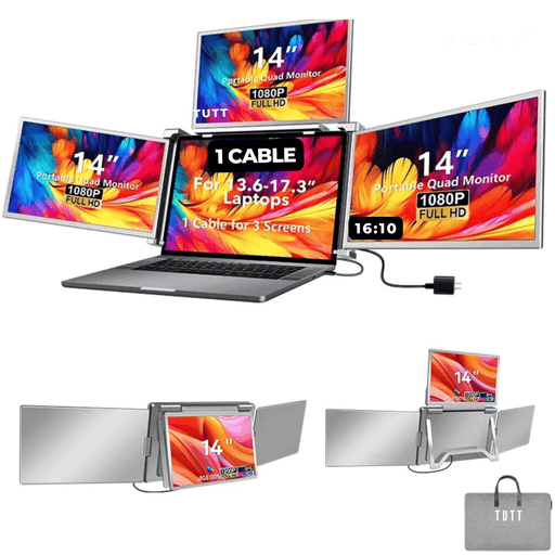 TUTT 14” Triple Portable Monitor | Single Cable Setup 16:10 Ratio | Laptop Quad Screen Extender | S780 - TUTT