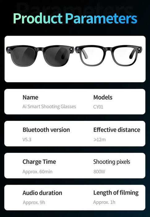 TUTT AI Smart Glasses Sunglasses, 8MP Camera, ChatGPT, Translation Dual Lenses Replaceable with Prescription