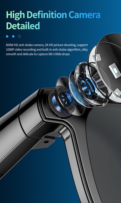 High definition camera with text on a blue background TUTT AI Smart Glasses Sunglasses, 8MP Camera, ChatGPT, Translation Dual Lenses Replaceable with Prescription