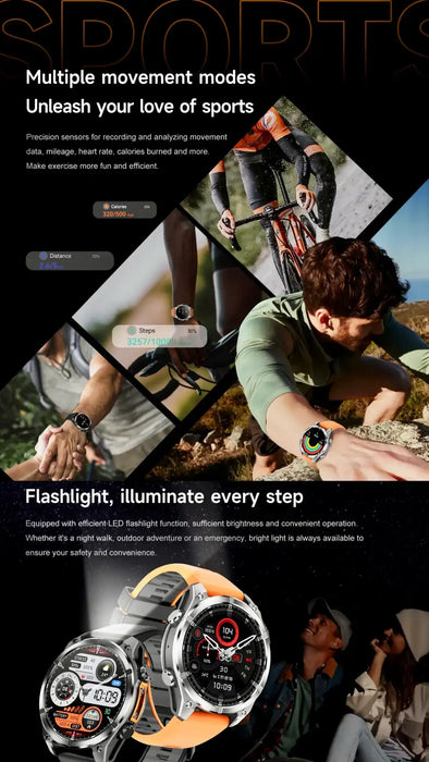 TUTT Tactical Smart Watch For Men | 1.43 Dial | Compass Flashlight Chat-GPT 3TAM Waterproof | Rugged Fitness and Health Tracker | H300 Smartwatch 400mAh Battery - TUTT
