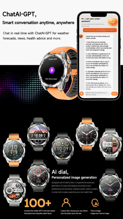 TUTT Tactical Smart Watch For Men | 1.43 Dial | Compass Flashlight Chat-GPT 3TAM Waterproof | Rugged Fitness and Health Tracker | H300 Smartwatch 400mAh Battery - TUTT