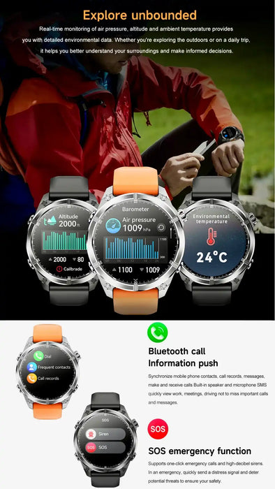 TUTT Tactical Smart Watch For Men | 1.43 Dial | Compass Flashlight Chat-GPT 3TAM Waterproof | Rugged Fitness and Health Tracker | H300 Smartwatch 400mAh Battery - TUTT