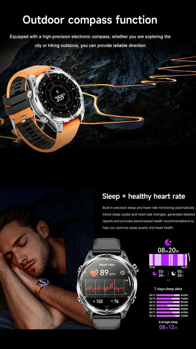 TUTT Tactical Smart Watch For Men | 1.43 Dial | Compass Flashlight Chat-GPT 3TAM Waterproof | Rugged Fitness and Health Tracker | H300 Smartwatch 400mAh Battery - TUTT