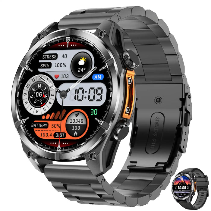 TUTT Tactical Smart Watch For Men | 1.43 Dial | Compass Flashlight Chat-GPT 3TAM Waterproof | Rugged Fitness and Health Tracker | H300 Smartwatch 400mAh Battery