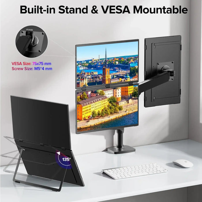 TUTT 18.5” Portable Monitor Dual-Screen E28 | 100Hz | IPS | USB-C & HDMI | No Driver - TUTT