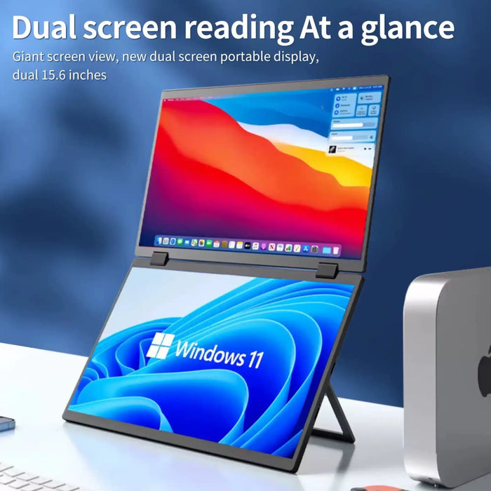 TUTT 18.5” Portable Monitor Dual-Screen E28 | 100Hz | IPS | USB-C & HDMI | No Driver - TUTT