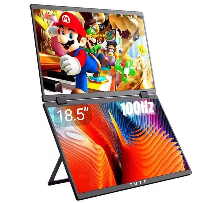 Moniteur portable TUTT 18,5 pouces double écran E28 | 100 Hz | IPS | USB-C et HDMI | Sans pilote