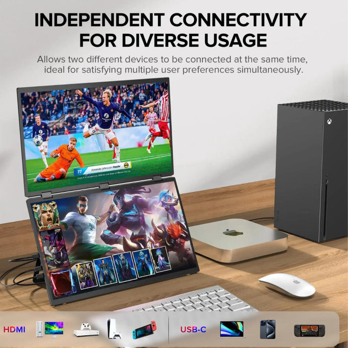 TUTT 18.5” Portable Monitor Dual-Screen E28 | 100Hz | IPS | USB-C & HDMI | No Driver - TUTT