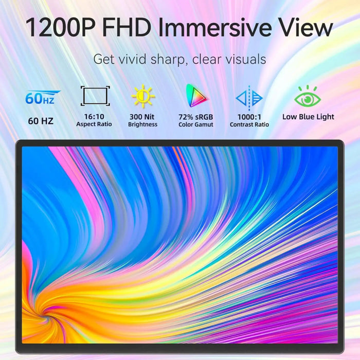TUTT 16” Portable Monitor FHD | Ultra-Thin 16:10 Ratio | 360° Rotating Stand | USB-C & HDMI | Gaming Monitor for PC MAC Computer Switch Phone Xbox PS4/5 N3 - TUTT