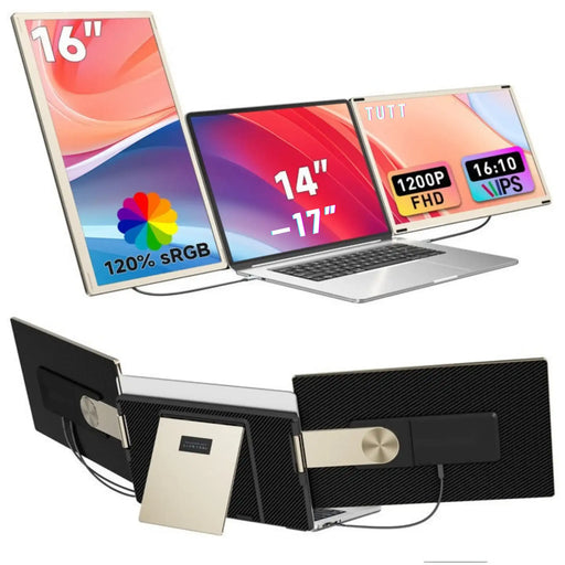 TUTT 16” FHD Portable Monitor 16:10 Aspect Ratio | Triple Laptop Screen Extender | USB-C/HDMI 7 Viewing Modes | All Devices Compatible with Converter Cable (H5 Included) S7 Pro - TUTT