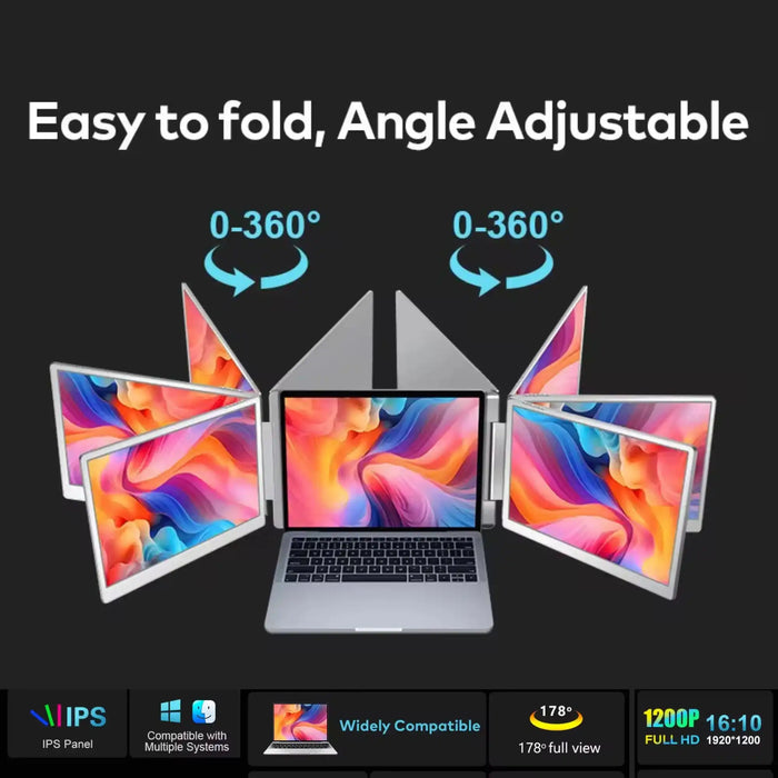 TUTT 14” Dual Portable Monitor | 16:10 Ratio FHD IPS Triple Screen Extender | Rotating Right Screen | Stand Alone | H5 Converter Cable | Windows, Mac OS S7 - TUTT