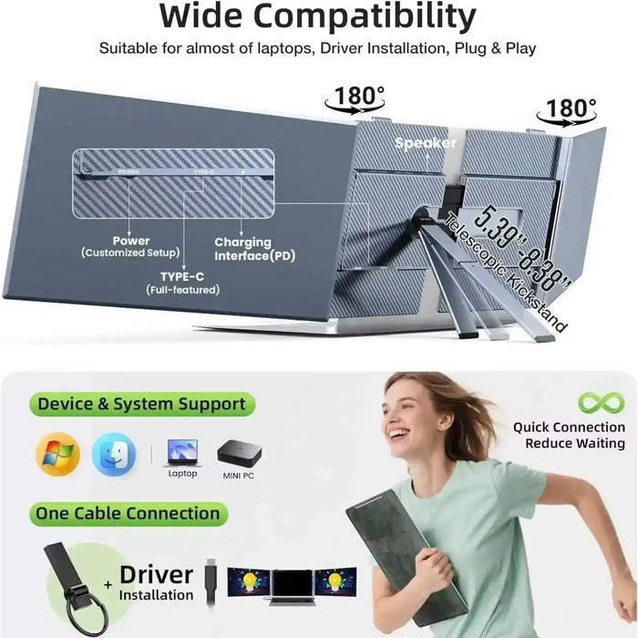 TUTT S8Ultra 14” Portable Monitor for Laptop | Single Cable Connection | Ultra Slim-Light | Plug & Play USB-C | Laptop Screen Extender for Mac/Win - TUTT