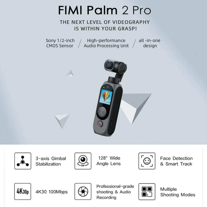 FIMI Palm 2 Pro (Upgraded) 3-axis Handheld Stabilized Gimbal Pocket Camera 1/2 Inch, Sensor 4K 30fps 160 Minute Mechanical Stabilization 128GB SD Sold by TUTT - TUTT