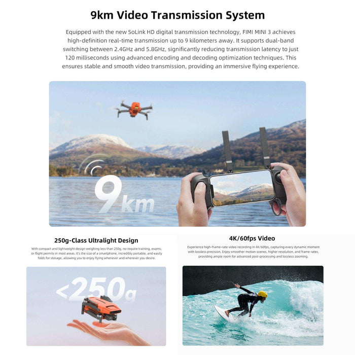 FIMI X8 MINI 3 Professional GPS Mini Drone | 9KM FPV With 4K 48MP 60fps 1/2″ CMOS Camera 3-axis Mechanical Gimbal 32mins | Under 250g | Two Batteries 128GB SanDisk Pro | TUTT - TUTT