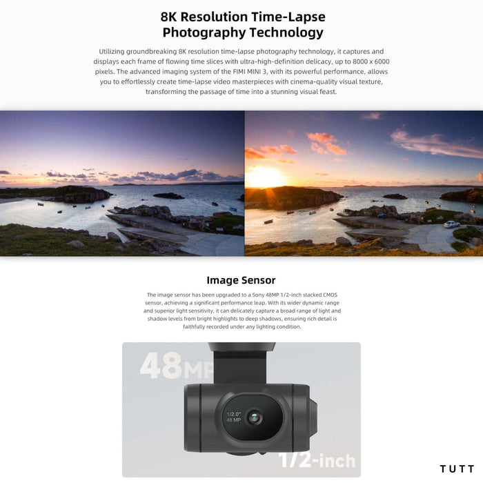 FIMI X8 MINI 3 Professional GPS Mini Drone | 9KM FPV With 4K 48MP 60fps 1/2″ CMOS Camera 3-axis Mechanical Gimbal 32mins | Under 250g | Two Batteries 128GB SanDisk Pro | TUTT - TUTT
