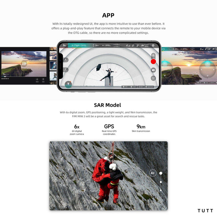 FIMI X8 MINI 3 Professional GPS Mini Drone | 9KM FPV With 4K 48MP 60fps 1/2″ CMOS Camera 3-axis Mechanical Gimbal 32mins | Under 250g | Two Batteries 128GB SanDisk Pro | TUTT - TUTT