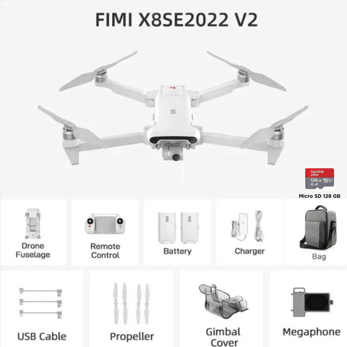FIMI X8SE 2022 V2 Drone Camera Professional GPS 4K Foldable RC Quadcopter, 35-min Flight Time, 10km Video Transmission, Follow me, 3-Axis Gimbal (2 Batteries+Megaphone) 128GB TUTT - TUTT