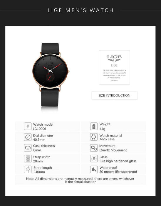 LIGE Men's Classic Quartz Watch | Ultra-thin | Waterproof 3ATM and scratch resistance surface | TUTT Exclusive - TUTT