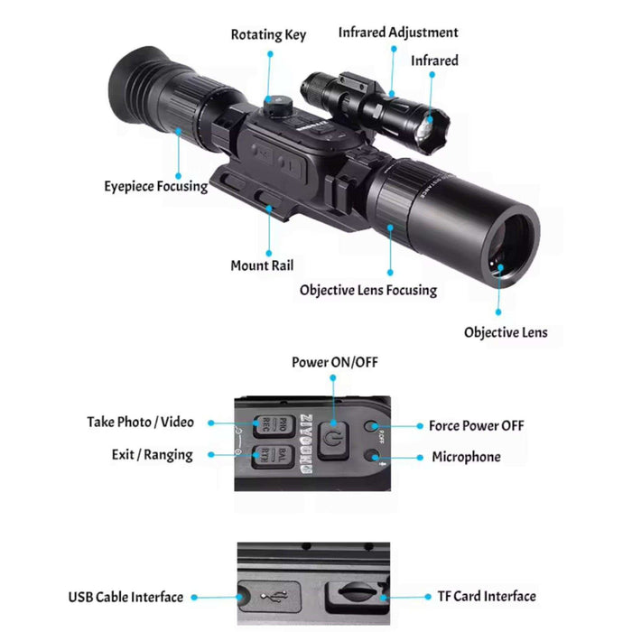 Tactical Night Vision Scope Monocular 3-24X Sony 4K Sensor Digital Day/Night WiFi iOS & Android - TUTT