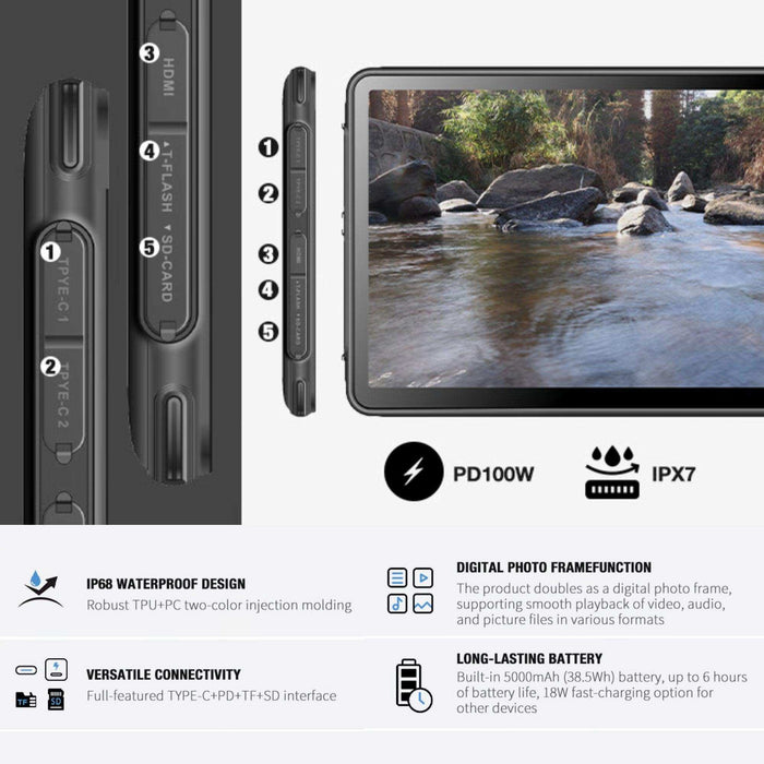 TUTT Rugged Portable Monitor 12” Touchscreen | 5000mAh Battery | Water & Drop Proof | Digital Photo Frame Mode | N1Pro - TUTT
