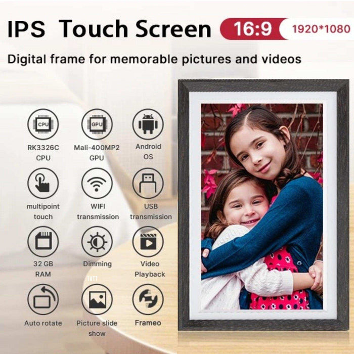 TUTT 15.6” Digital Photo Frame | WiFi IPS Touch Screen, Internal 32 GB | Frameo App | Tabletop or Wall-Mounted | 128GB Micro SD SanDisk + 5 in 1 Card Reader - TUTT