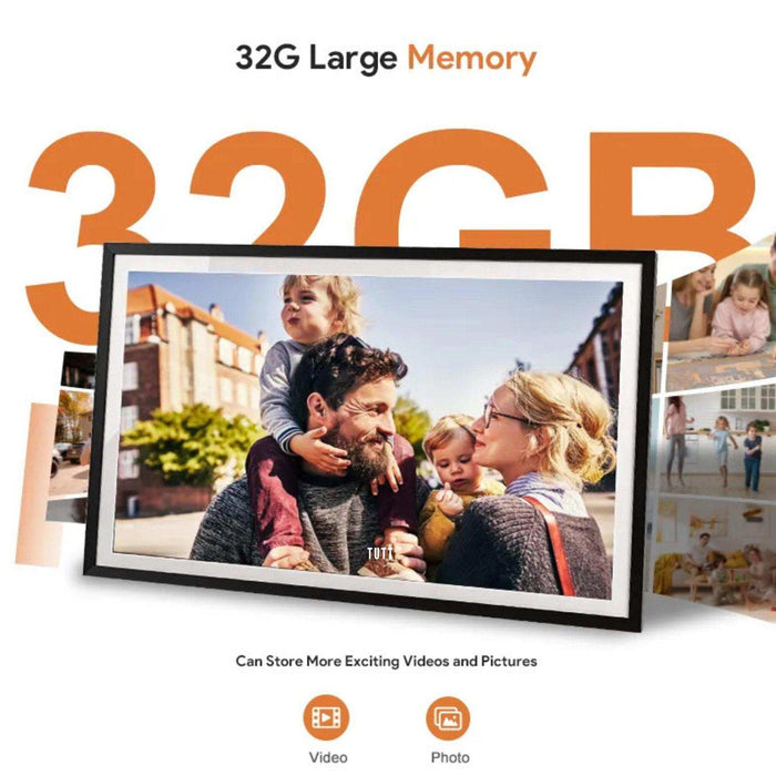 TUTT 15.6” Digital Photo Frame | WiFi IPS Touch Screen, Internal 32 GB | Frameo App | Tabletop or Wall-Mounted | 128GB Micro SD SanDisk + 5 in 1 Card Reader - TUTT