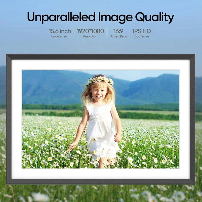 TUTT 15.6” Digital Photo Frame | WiFi IPS Touch Screen, Internal 32 GB | Frameo App | Tabletop or Wall-Mounted | 128GB Micro SD SanDisk + 5 in 1 Card Reader - TUTT