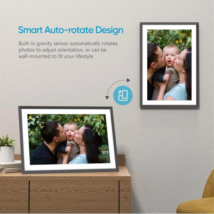 TUTT 15.6” Digital Photo Frame | WiFi IPS Touch Screen, Internal 32 GB | Frameo App | Tabletop or Wall-Mounted | 128GB Micro SD SanDisk + 5 in 1 Card Reader - TUTT