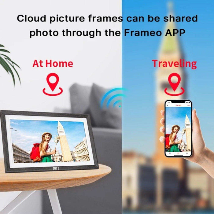 TUTT 15.6” Digital Photo Frame | WiFi IPS Touch Screen, Internal 32 GB | Frameo App | Tabletop or Wall-Mounted | 128GB Micro SD SanDisk + 5 in 1 Card Reader - TUTT