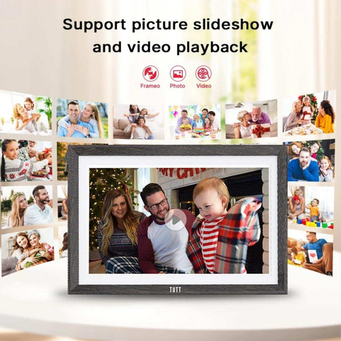 TUTT 15.6” Digital Photo Frame | WiFi IPS Touch Screen, Internal 32 GB | Frameo App | Tabletop or Wall-Mounted | 128GB Micro SD SanDisk + 5 in 1 Card Reader - TUTT