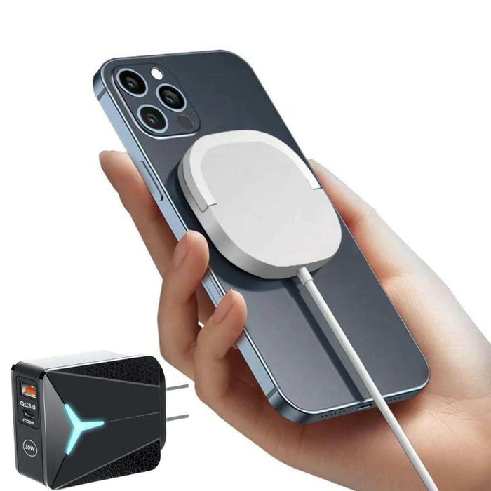 TUTT 15W Magnetic Wireless Charging Pad 2 In 1 With 30W TYPE-C+USB Fast Charger Plug | Compatible with iPhone 14/14Pro/13/13 Pro/12/12 Mini/12 Pro Max/SE 2/11 Series, AirPods Pro | Chargeur magnétique sans fil - TUTT
