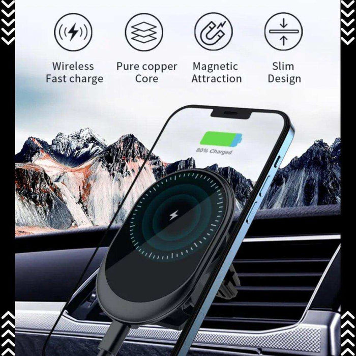 TUTT 15W Qi Magnetic Wireless Car Phone Holder Charger 360° Adjustable Strong Magnetic Compatible with iPhone 15 14 13 12 Pro Plus Max Mini - TUTT