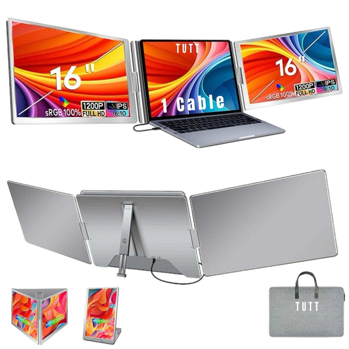TUTT 16” Dual Screen Portable Monitor for Laptop | Single Cable Connection | 16:10 Ratio IPS, Stand-Alone Design | Windows, macOS, ChromeOS, Linux, and Android | S900 - TUTT