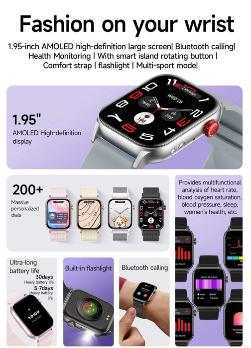 TUTT Smartwatch for Men Women 1.95” AMOLED Screen | Flashlight BT Call Health and Fitness Tracking | K8 Smart Watchht BT Call Health and Fitness Tracking | K8 Smart Watch - TUTT