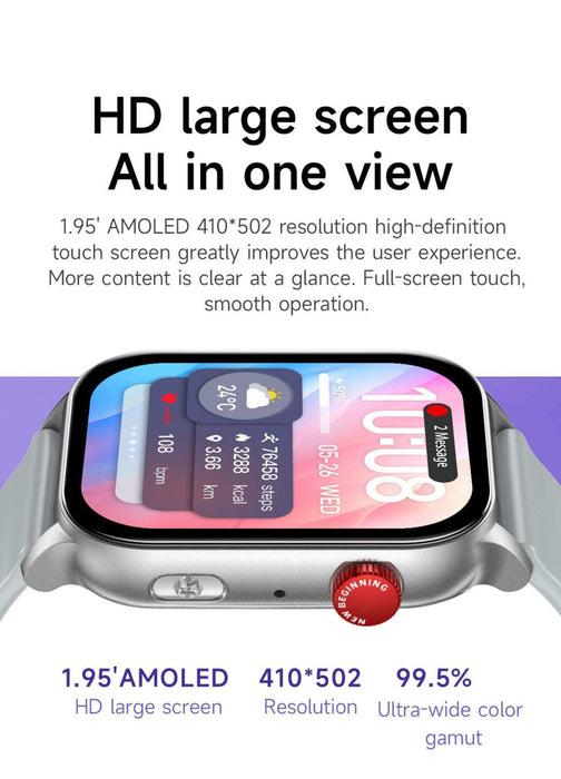 TUTT Smartwatch for Men Women 1.95” AMOLED Screen | Flashlight BT Call Health and Fitness Tracking | K8 Smart Watchht BT Call Health and Fitness Tracking | K8 Smart Watch - TUTT