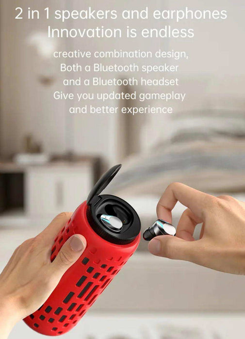 TUTT 2 in 1 Outdoor Waterproof Mini Speaker with Earbuds LED Lighting with Hook | TWS Earbuds Wireless with Portable Mini Speaker | for Picnic Travel Biking Hiking - TUTT