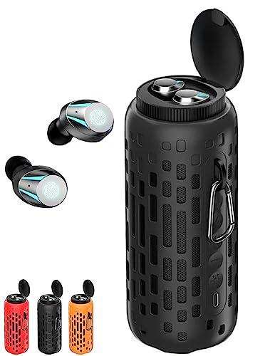 TUTT 2 in 1 Outdoor Waterproof Mini Speaker with Earbuds LED Lighting with Hook | TWS Earbuds Wireless with Portable Mini Speaker | for Picnic Travel Biking Hiking - TUTT