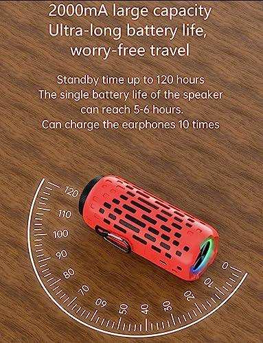 TUTT 2 in 1 Outdoor Waterproof Mini Speaker with Earbuds LED Lighting with Hook | TWS Earbuds Wireless with Portable Mini Speaker | for Picnic Travel Biking Hiking - TUTT