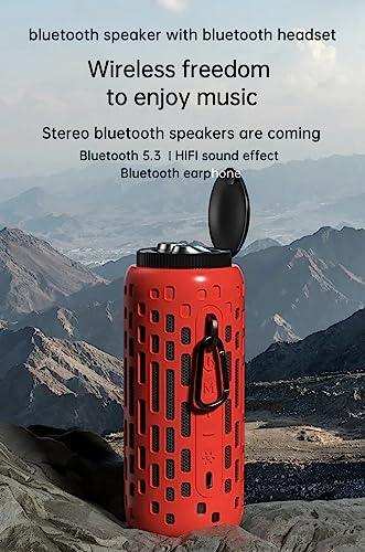 TUTT 2 in 1 Outdoor Waterproof Mini Speaker with Earbuds LED Lighting with Hook | TWS Earbuds Wireless with Portable Mini Speaker | for Picnic Travel Biking Hiking - TUTT