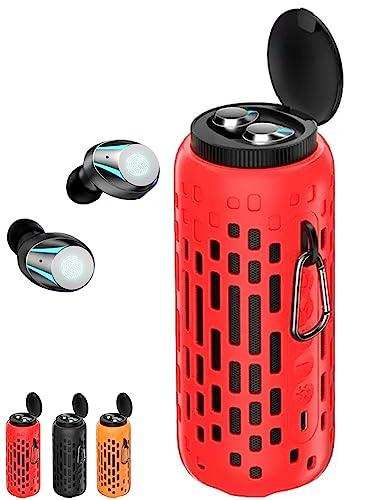 TUTT 2 in 1 Outdoor Waterproof Mini Speaker with Earbuds LED Lighting with Hook | TWS Earbuds Wireless with Portable Mini Speaker | for Picnic Travel Biking Hiking - TUTT