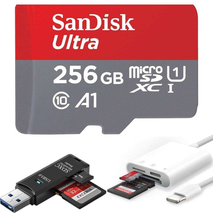 TUTT 3 in 1 | SanDisk 64/128/256/512GB 1TB Ultra microSDXC MicroSD Memory Card Up to 120MB/s, Full HD A1 + Lightning to SD Card iPhone iPad + 2-in-1 SD Card Reader USB3.0 5Gbps - TUTT