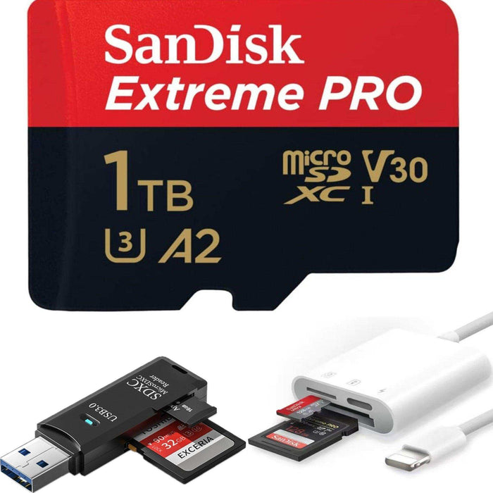 TUTT 3 in 1 | SanDisk 64/128/256/512GB 1TB Ultra microSDXC MicroSD Memory Card Up to 120MB/s, Full HD A1 + Lightning to SD Card iPhone iPad + 2-in-1 SD Card Reader USB3.0 5Gbps - TUTT