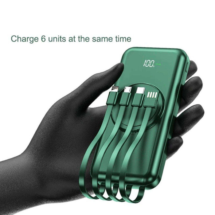 TUTT 30,000mAh Wireless Portable Charger Power Bank with Built-in 4 Cable, 6 Outputs & 3 Inputs Fast Charging External Power USB-C Battery Pack, LED Display - TUTT