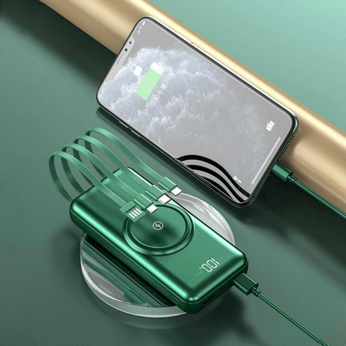 TUTT 30,000mAh Wireless Portable Charger Power Bank with Built-in 4 Cable, 6 Outputs & 3 Inputs Fast Charging External Power USB-C Battery Pack, LED Display - TUTT