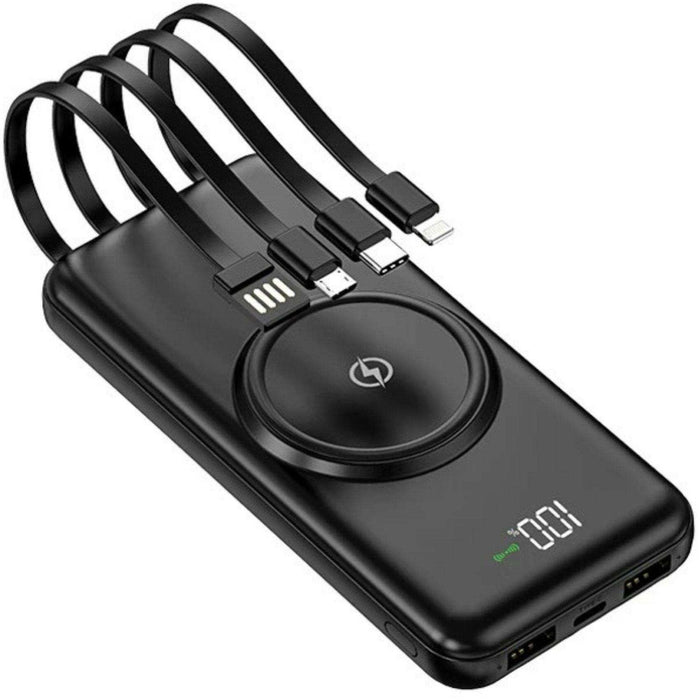 TUTT 30,000mAh Wireless Portable Charger Power Bank with Built-in 4 Cable, 6 Outputs & 3 Inputs Fast Charging External Power USB-C Battery Pack, LED Display - TUTT