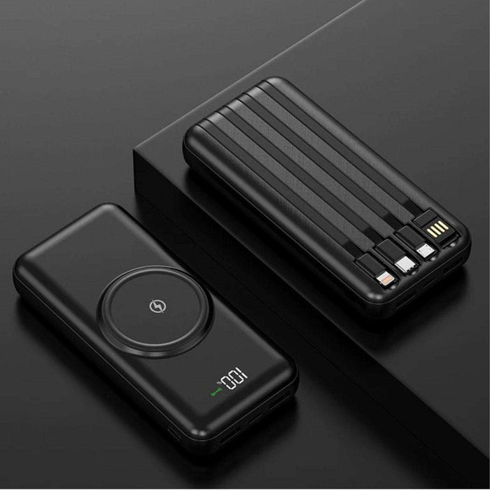 TUTT 30,000mAh Wireless Portable Charger Power Bank with Built-in 4 Cable, 6 Outputs & 3 Inputs Fast Charging External Power USB-C Battery Pack, LED Display - TUTT