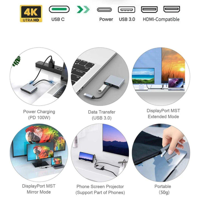 TUTT 4 In 1 4K Dual Monitor HDMI Video Type-C Hub Docking Station USB C To Dual 4K HDMI MST Adapter With 2 HDMI USB 3.0 and PD - TUTT