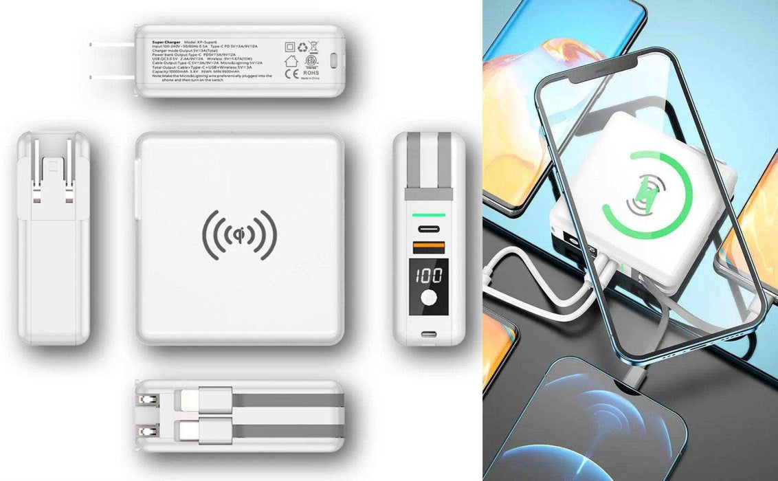 TUTT 4 in 1 Universal Travel Adapter 10000mah Power Bank | 3 Global Plugs Kit | Wireless Charging | 30W Type-C | 3 in 1 Multi Charging Cable | Carrying Bag EU,UK,USA,AUSTRALIA - TUTT