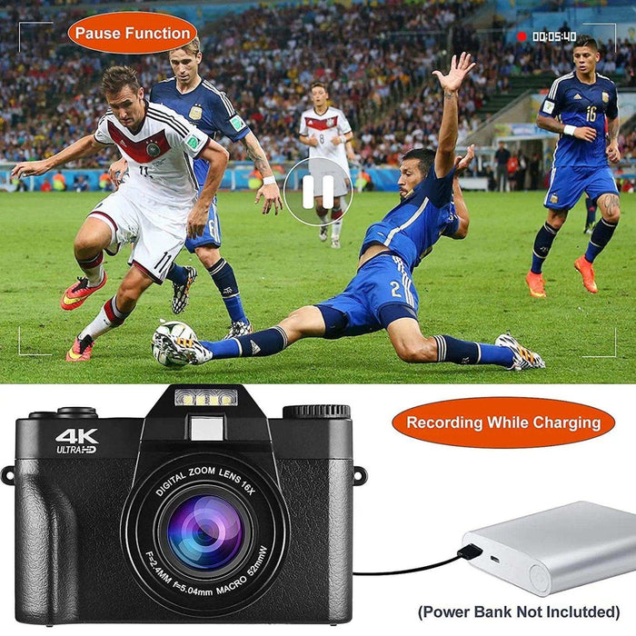 TUTT 4K 48MP Digital Camera for Vlogging 3.0’’ 180° Flip Screen, WiFi, 16X Digital Zoom, Wide Angle & Macro Lens Mic, Full Combo | 128GB SanDisk 3 in 1 SD/TF/Charging Kit - TUTT